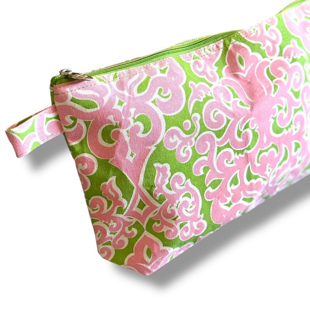 Buckhead Betties Large‎ Cosmetic Bag Pink Green Scroll Print Zipper Pouch - Picture 3 of 9